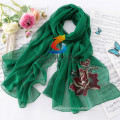 LINGSHANG wholesale high quality crinkle silk muti-color chiffon flower scarf